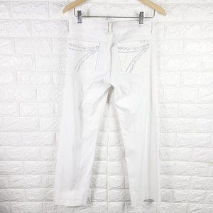 7FAM White Cropped Dojo Jean Chain Crystal Pockets